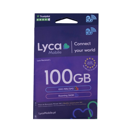 LycaMobile National Card L 100 GB/500 min com 26GB de roaming na EU